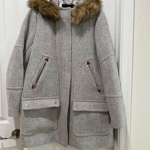 J. Crew Gray Coat with Fur Trim